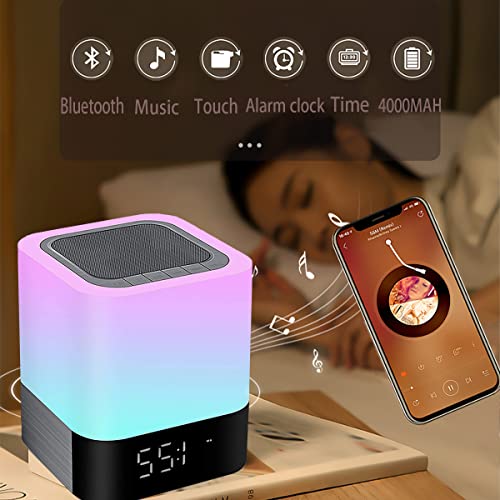 Night Light Bluetooth Speaker, Touch Sensor Control Multi-Color Change Bedside Lamp, Alarm Clock Digital Time Mp3 Player Bluetooth Speaker,Tf Card/Micro Sd/Aux Support #TOP3