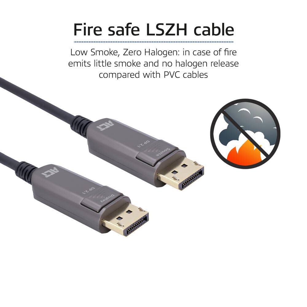 ACT Câble DisplayPort 2.1, 30 m, UHBR10 40 Gbps, prend en charge 8K @ 60Hz/4K@144Hz, LSZH (Low Smoke Zero Halogen), AOC (Active Optical Cable) Fibre optique et cuivre - AK4173