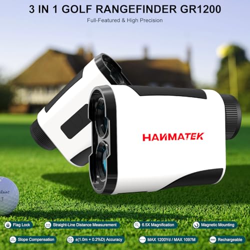 HANMATEK GR1200 Golf-Entfernungsmesser mit Neigungsmessung,Flaggen-Lock-Funktion und Vibrationsalarm,6,5-fache Vergrößerung,Reichweite 1200 Yards,Wiederaufladbarer Akku für Männer und Frauen