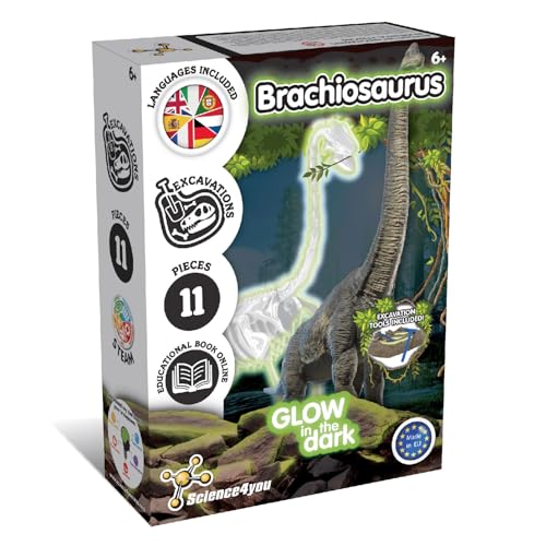 Science4you Dinosaur Brachiosaurus Kit - Excaver et Assembler 11 Fossiles de Dinosaure pour Enfants Qui Brille dans l'obscurité, Jouets, Jeux, Cadeaux de...