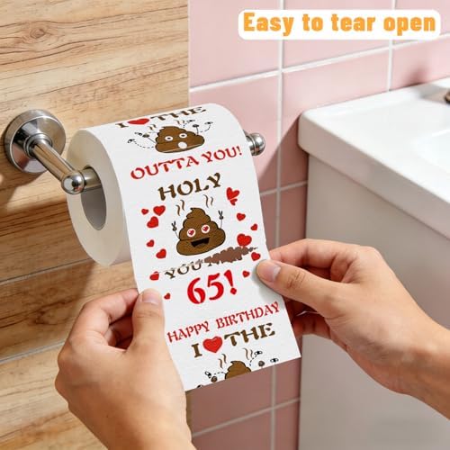 65th Birthday Gifts for Men or Women, Happy Prank Toilet Paper, 65th Birthday Decorations for Mother Dad, 65 Year Old Birthday Novelty Gift, Funny Gag Bday Present for Wife Husband — view 5