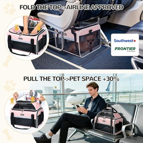Image of Lekereise Top-Expandable Pet Carrier 18x13x9.5 Inch Southwest Frontier Airline Approved Soft Sided Underseat to 15lbs Travel Carriers for Small Cats Dogs with Locking Safety Zippers Anti-Scratch Mesh
