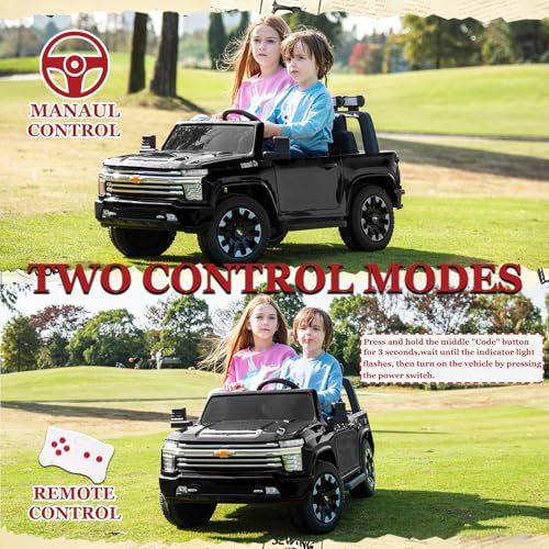 Image of 2 Seater 24V Ride On Toys Licensed Chevry Silverado Ride On Truck, Black