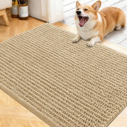 Image of OLANLY Dog Door Mat for Muddy Paws 40x32, Ultra-Absorbent Chenille Mud Mat