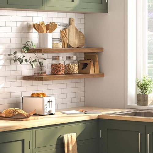 Image of Floating Shelves for Wall, Bathroom Shelves Wall Mounted for Kitchen, Bedroom, Bathroom Storage Over Toilet, Hanging Book Shelf for Wall Home Decor Living Room (Brown)