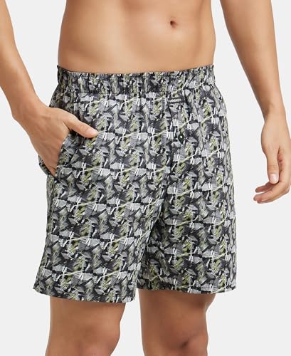 Image of Jockey NY07 Men's Super Combed Cotton Satin Weave Printed Boxer Shorts with Side Pocket