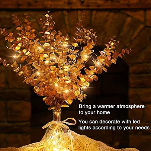 20 Pieces Artificial Eucalyptus Leaves Stems,Faux Plastic Plants,Greenery Stems Table Decoration for Floral Arrangement Vase Planting Filler Wedding Bouquets Centerpiece Wedding Home Party Gold - Image 4