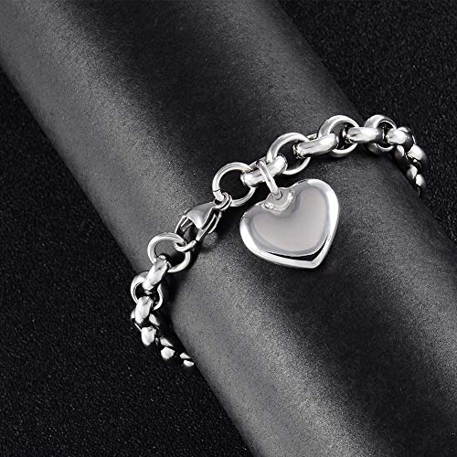 Jewelry Kingdom 1 Heart Charm Bracelet for Women Girls Silver Stainless Steel Chain Adjustable Valentines Day Jewelry Gift (Length of 7-11")4