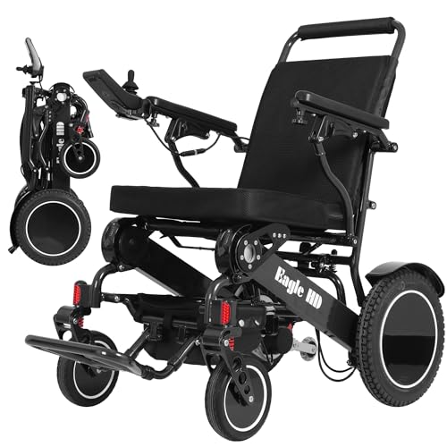 Eagle HD Bariatric Folding Electric Wheelchair for Adults & Seniors – 50 lbs, 400 lb Capacity, Adjustable Leg Rest, Memory Foam Seat, Compact & Lightweight Electric Wheelchair - FAA Approved (Black)