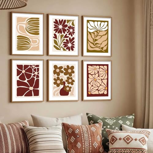 Image of kotart Abstract Floral Art Home Decoration Paintings With Frame For Living Room Bed Room Hotel Wall Decor Digital Reprint Set of 6 (10X13 inch)