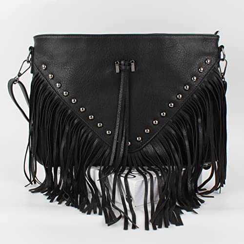 Faux Leather Fringe Hobo Bag Tassel Studed Cross Body Bag Shoulder Bag Cowgirl Purse2