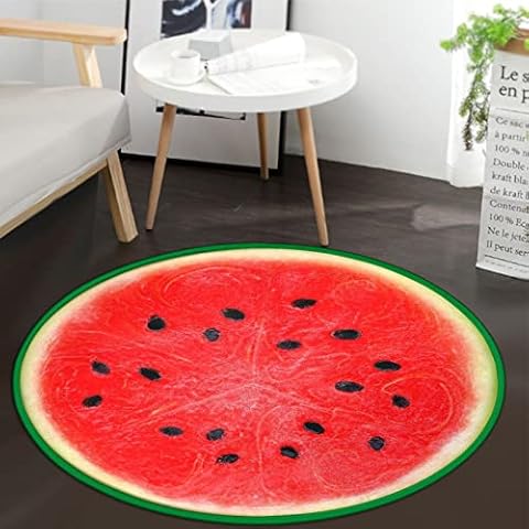 keepcute Fruit Round Area Rug, Watermelon Print Rug Non-Slip Circle Floor Mat for Bedroom Living Room Outdoor Study Playing Home Decor Rugs 3' Diameter Cover