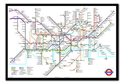 Transport For London Underground Tube Map Poster Magnetic Notice Board Black Framed - 96.5 x 66 cms (Approx 38 x 26 inches)