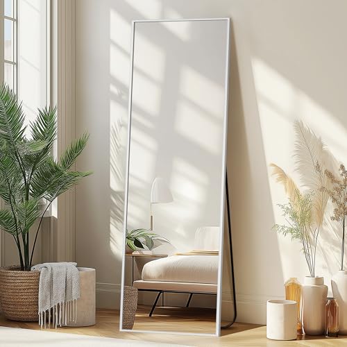 Image of Delma Full Length Mirror,Large Floor Mirror with Aluminum Frame for Bedroom, Bathroom, Living Room,Wall Mount or Freestanding Design(with Stand,Rect 56x15-Silve)