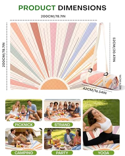 Hingue Picknickdecke 200x200 cm, Wasserdicht & Waschbar, Dreischichtige Struktur, Faltbare Stranddecke für 4-6 Personen, Tragbar Campingdecke mit Trageriemen für Picknick, Camping, Strand