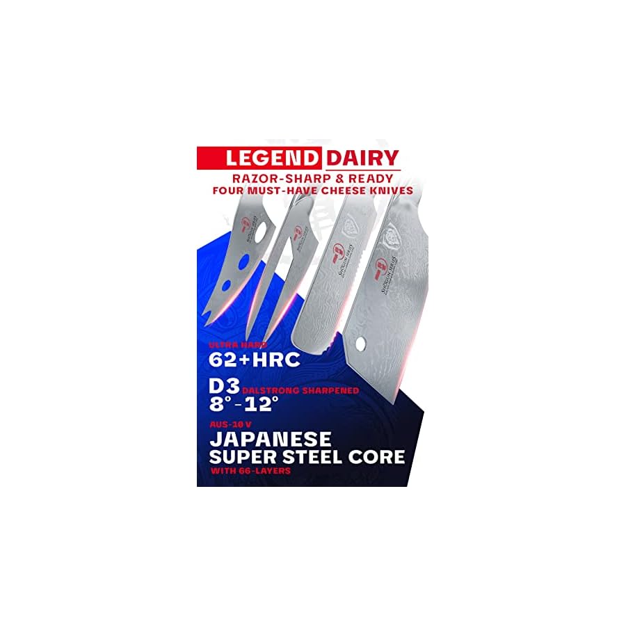 Dalstrong Charcuterie & Cheese Knife Set - 4-Piece - Shogun Series - Mini Cleaver, Serrated Knife, Round-Tip, Forked Cheese Knife - AUS-10V Japanese Steel - G10 Garolite Handle Kitchen - w/Sheath