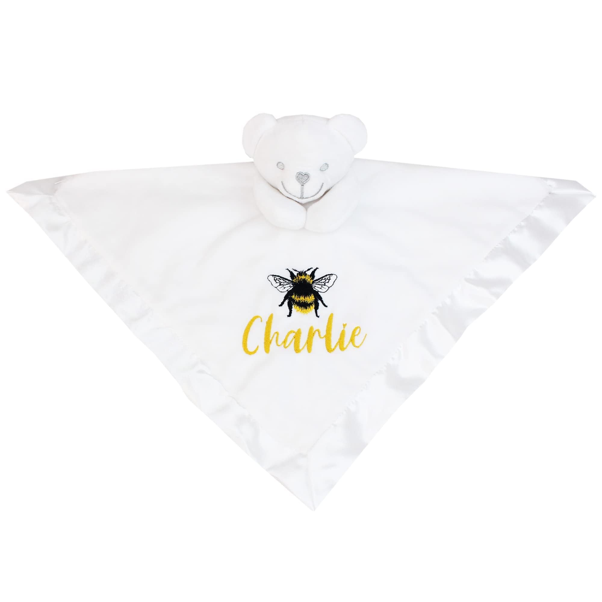 TeddyT's Personalised White Bumble Bee Embroidered Comforter Blanket