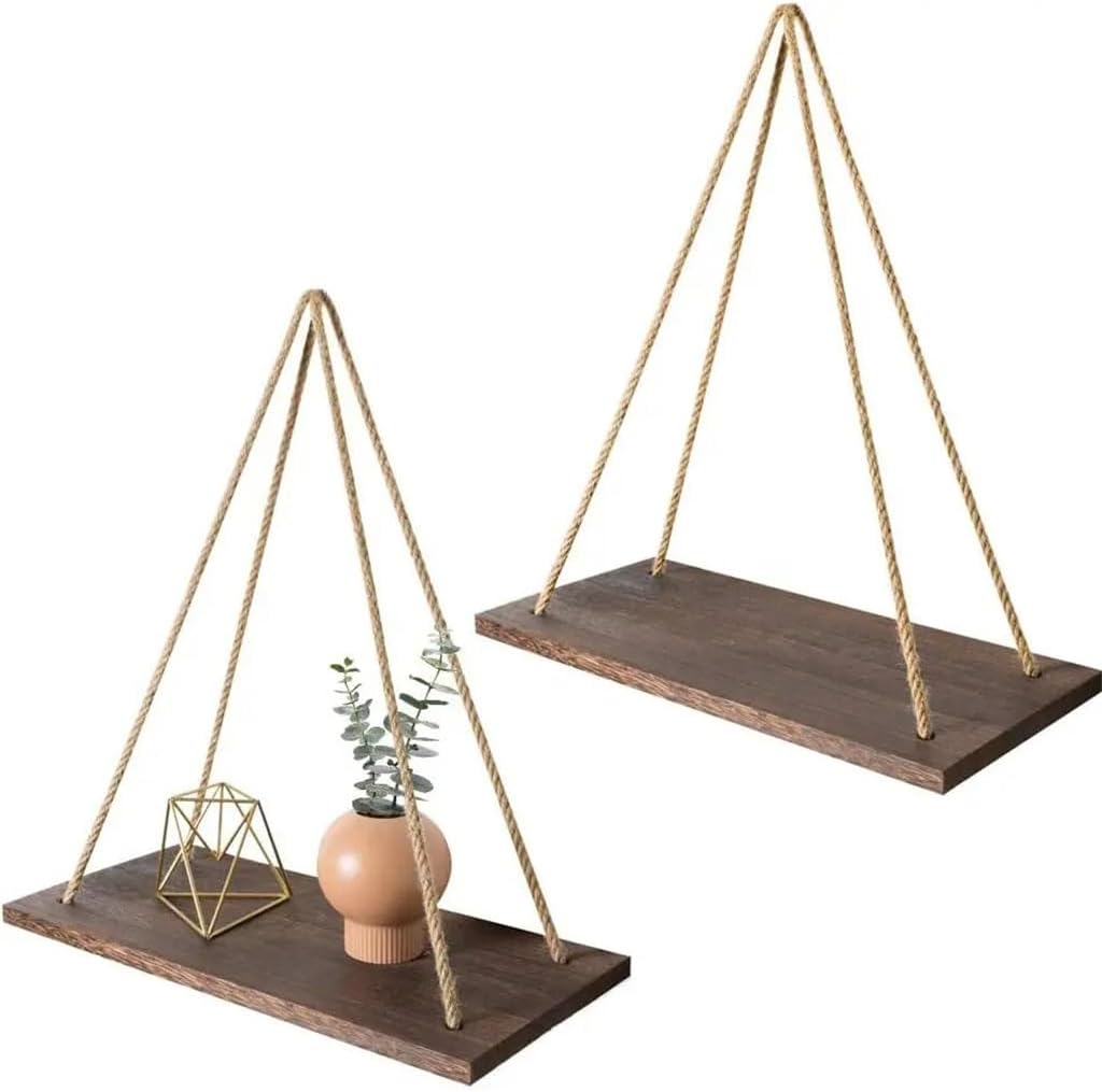 Wooden Rope Swing Wall Hanging Plant Flowerpot Tray Placement Frame Home Installation