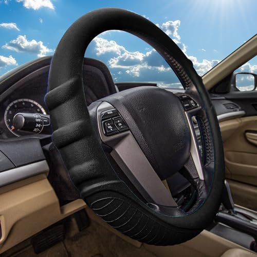 Image of FH Group Universal Fit Silicone with Grip and Pattern Massaging Grip Steering Wheel Cover fits most Cars, SUVs, Trucks, and Vans Black
