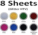8 Colors (12 by 10 Inches) Glitter Heat Transfer Vinyl (HTV) Sheets for T-Shirts and other Fabrics - Press on HTV Vinyl for Silhouette Cameo, Cricut, Craft Cutters and more