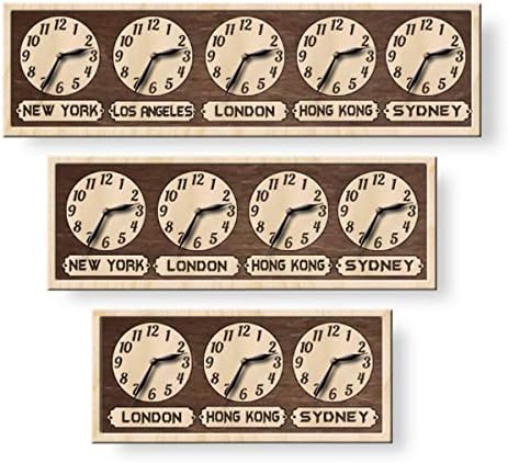 monastar Multi Time Zone Wall Clock, City/State/Country Sign, Family Multiple Timezone World Time Clock, Office Clock, Family Timezones Clock, Wall Art Décor, Wooden Big Clock