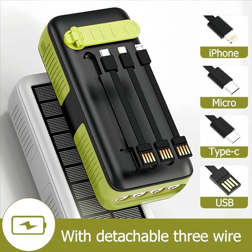 PECUWE Portable Charger Power Bank 63200mAh Large Capacity, Solar Power Bank with Build in 3 Cables and Outputs, Hand Crank Charger and 4 Flashlight Battery Charger