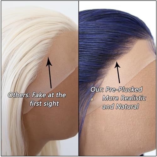 Towarm Dark Blue Wig Long Straight Navy Blue Synthetic Lace Front Wigs Pre Plucked Natural Hairline with Baby Hair for Black Women Heat Resistant Fiber Hair Cosplay Daily Wear Wig (Dark Blue) - Image 3