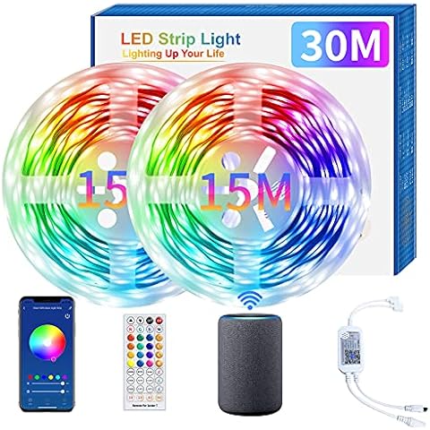 30M/100ft LED Strip Lights WiFi Smart Music Sync RGB Colour Changing Decor Light Voice Assistant Remote Cover