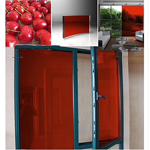 Hohofilm Transparent Red Window Decal Film Self Adhesive Film Decorative Tint Sun Blocking Heat Control For Home&Buildings Glass,17.7"*78.7" #TOP3