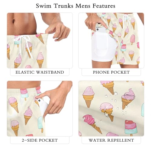 xigua Ice Cream Mens Swim Trunks with Liner, 5 inch Quick Dry Mens Boardshorts for Beach3