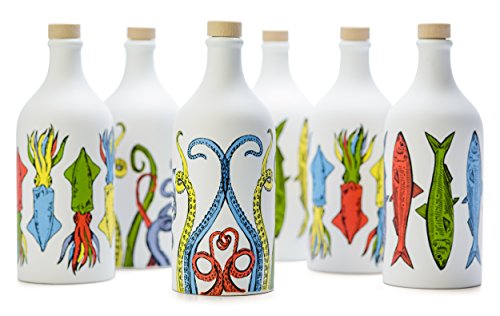 Antico Frantoio Muraglia, Premium Italian Extra Virgin Olive Oil, First Cold Press, Pop Art Collection, Tentacles, Collectible Handmade Ceramic Bottle 17 Fl.oz (500 Ml) Evoo #TOP1