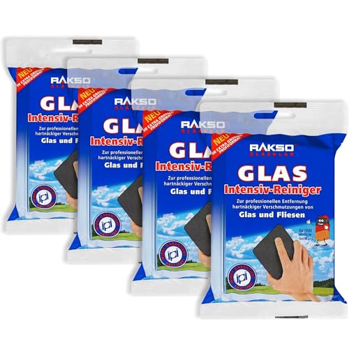 RAKSO Glas-Intensivreiniger - 4 Scheibenreiniger 4x1 Stk. aus Edelstahlwolle, kratzfrei, Glasreiniger & Fliesenreiniger für Wand/Boden-Reiniger