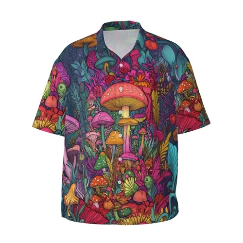 Yesad Shirts for Men Button Up Shirts Short Sleeves Casual Graphic Shirt Stylish Summer Beach Shirt (Medium Psychedelic Mushrooms)