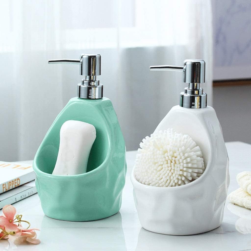Refillable Soap Dispenser 21.9oz Ceramic Soap Dispenser with Sponge Holder High Capacity Lotion Dispensers Hand Press Type Lotion Bottle for Lotion Shampoo for Kitchen Bathroom