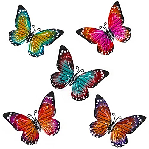 MIYOLO 5 Pcs Metal Butterfies Fence Yard Art Garden Decor, 6.5