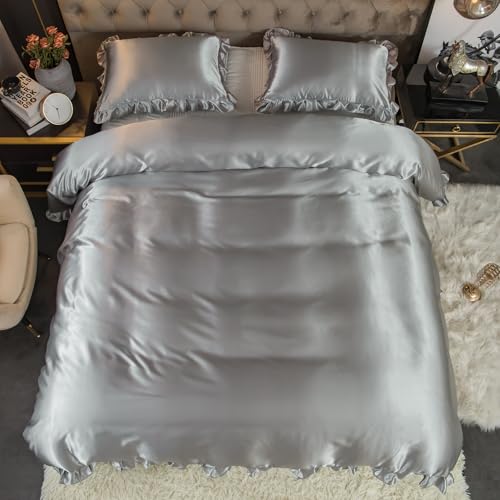Housse de couette en satin Herside gris : transformez votre lit en un cocon de sérénité