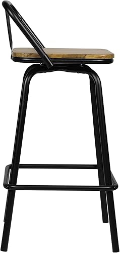 Miniatura 5 de Taburetes de bar de diseño industrial con respaldo bajo, taburetes cuadrados con reposapiés, sillas giratorias de isla de cocina, juego de 2