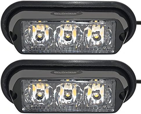 Linchview 2 X front Flashers LED 12V / 24V Car Orange Warning Lights Flash Light Stand With memory function Fits Cargo Truck Strobe Lights with 16 flash pattern (3W 3LED) [Energy Class A++]