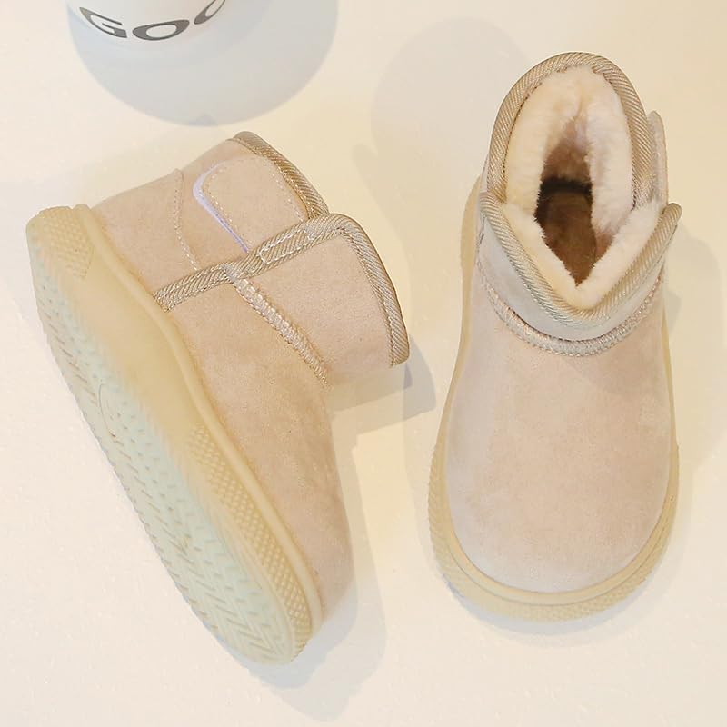 Kids Winter Ankle Snow Boots, Suede Fur-Lined, Brown, Non-Slip Sole3