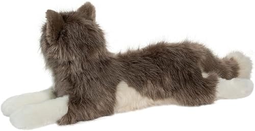 Miniatura 4 de Douglas Cuddle Toys Gretta - Peluche de gato gris acostado de 24 pulgadas, pelo largo