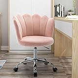 SSLine Modern Cute Desk Chair Kids Childern Study Chair Rolling Upholstery Computer Chair on Wheels Elegant Soft Velvet Swivel Chairs W/Shell Back for Girls Women -Pink