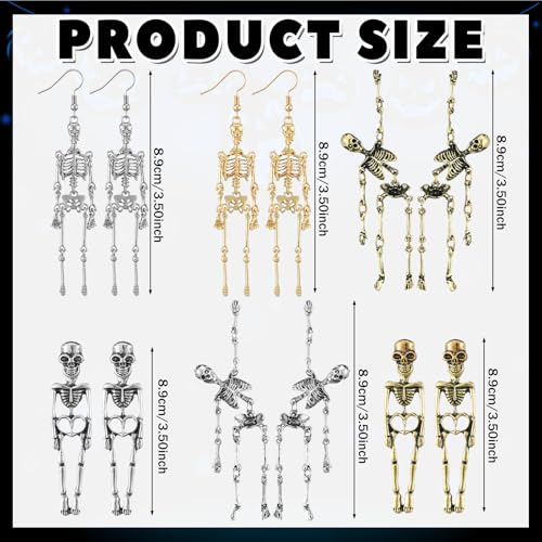 Nosiny 6 Pairs Halloween Skeleton Earrings Skull Dangle Earrings for Women Spooky Punk Gothic for Halloween Party Cosplay Jewelry Accessories Gifts2