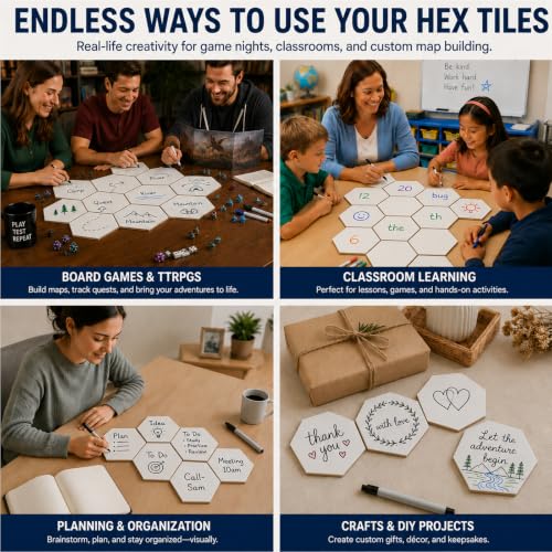 Dry Erase Hexagon Tiles, 25 PCS 2-Sided Blank Hex Game Board Pieces miniatura 3