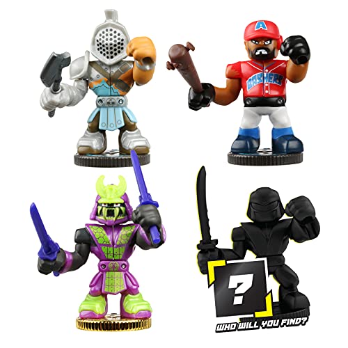 Akedo Ultimate Arcade Warriors - Warrior Collector 4 Pack - 3 Mini Battling Action Figures: Twinfang, Slam Granderson & Aximus and one Hidden, Multicolor (14249)