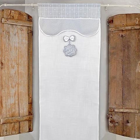 Visillo Corto Romántico Rústico Shabby Chic - Lunares/Corazones - 60x150 - Blanco/Gris Claro Cover