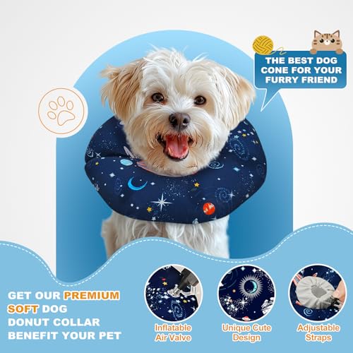 Image of Soft Inflatable Dog Cone Collar Alternative to Stop Licking- Adjustable Dog Neck Donut Collar for Surgery Recovery, Cone for Dogs X-Small and Puppy (Star Blue)