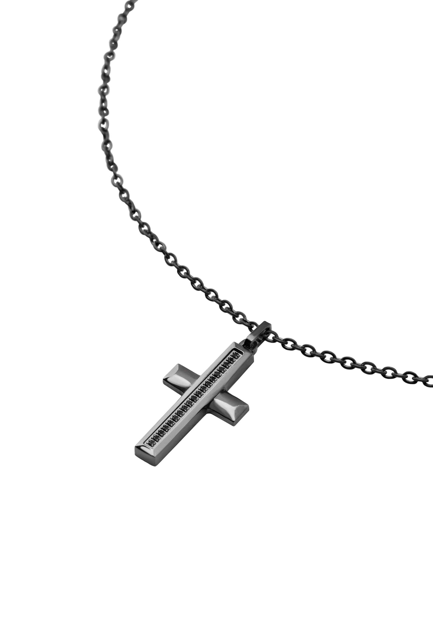 Breil, Collezione Tag and Cross, Collana Uomo in Acciaio con Pendente a Forma di Croce in Acciaio e Cubic Zirconia, Chiusura a Moschettone, Lunghezza Regolabile, Idea Regalo Uomo