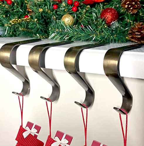 Edoneery Stocking Holders For Mantle Set 4 Christmas Stocking Holder Christmas Stocking Hooks For Fireplace Mantle(Bronze) #TOP4
