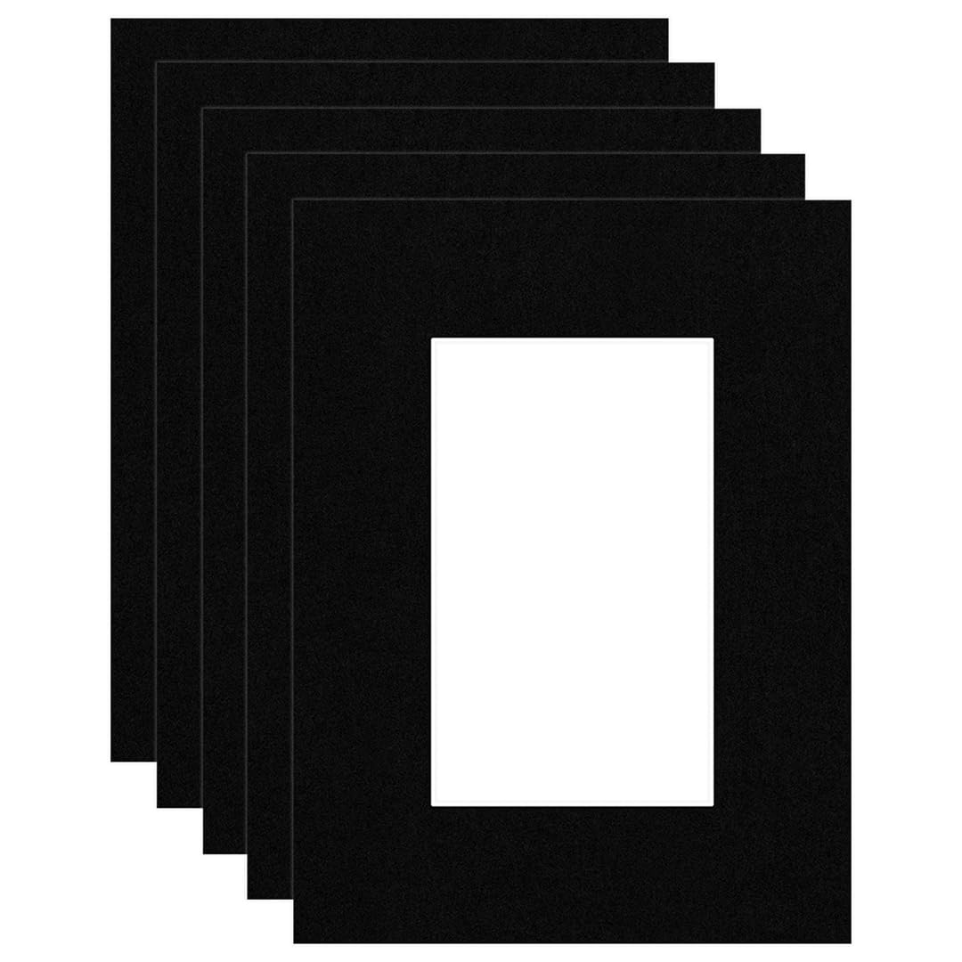 Procut Global 8x6" Black Picture Mounts Board to Fit 5x3" Aperture Size - Photo Mount Card Ideal for Prints, Artwork, Crafts & Certificates - Sizes & Colors Available - Pack of 5 — image 1