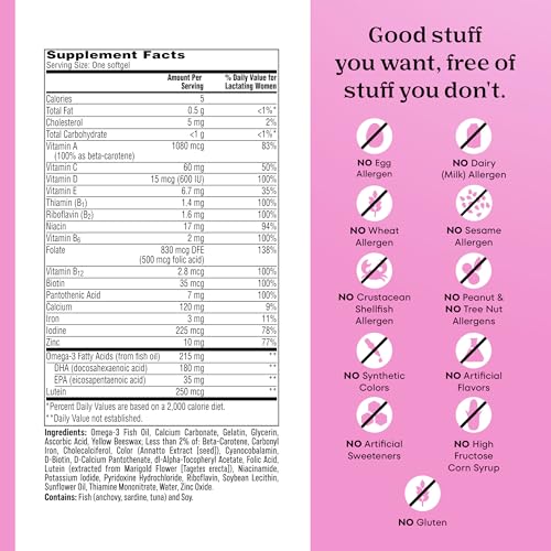 Image of One A Day Postnatal Vitamins for Women, Postnatal Multivitamin with Folic Acid, Omega-3 DHA, B Vitamins, Support Immune Health, Breastfeeding, Post Partum Essential Nutrients for Women, 60 Ct